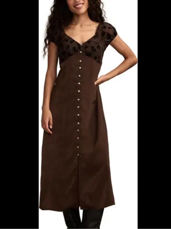 Lucky Brand Dresses & Skirts - Lucky Brand NWT Chocolate Brown Velvet Burnout Button-Front Dress XXL